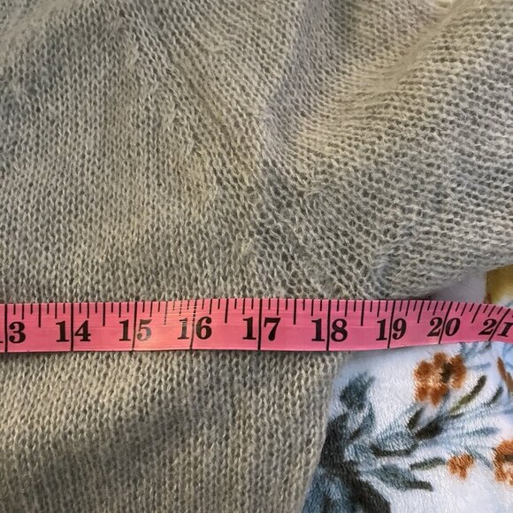 American Vintage Kid Mohair Cardigan Gray Short Sleeve Knit V-neck Neutral - Picture 5 of 5